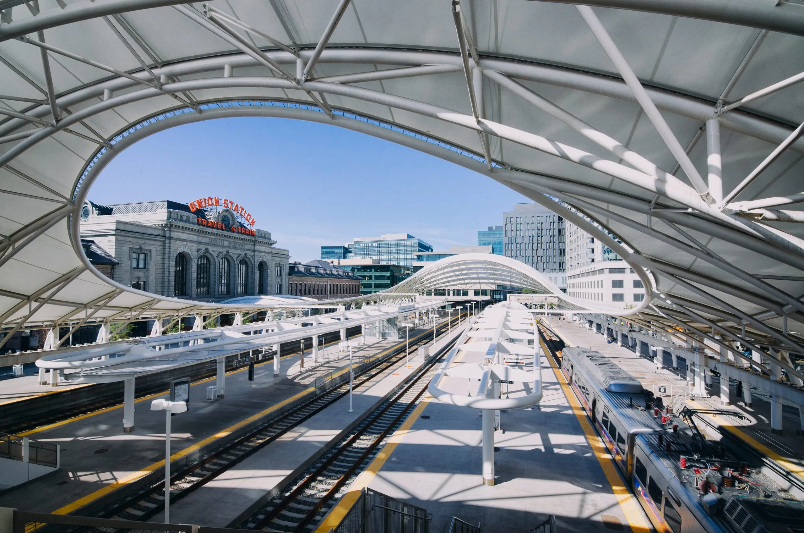 Denver International Airport's white peaked canopy roofline