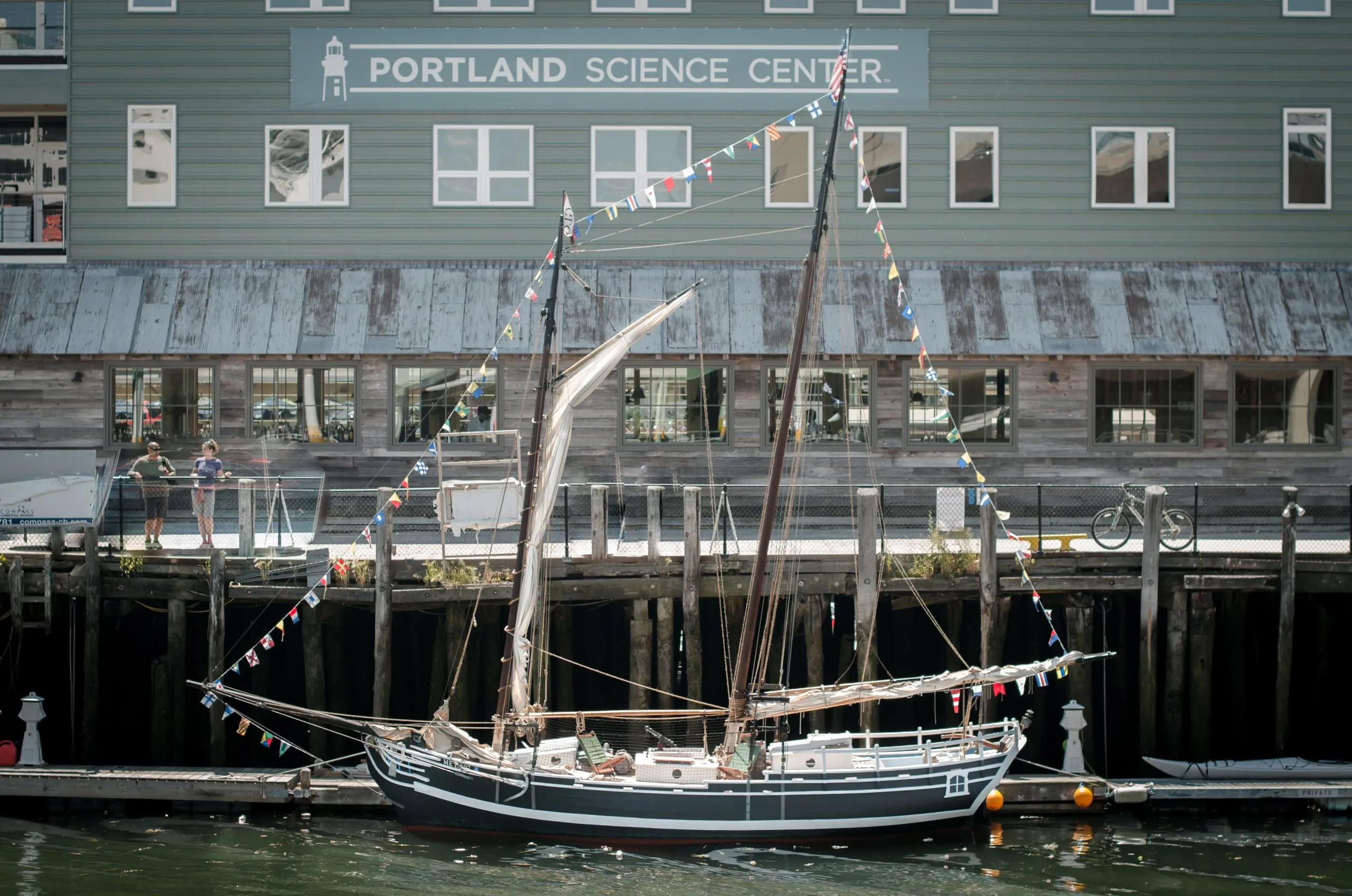 Tall ship moored in Portland harbor, Maine
