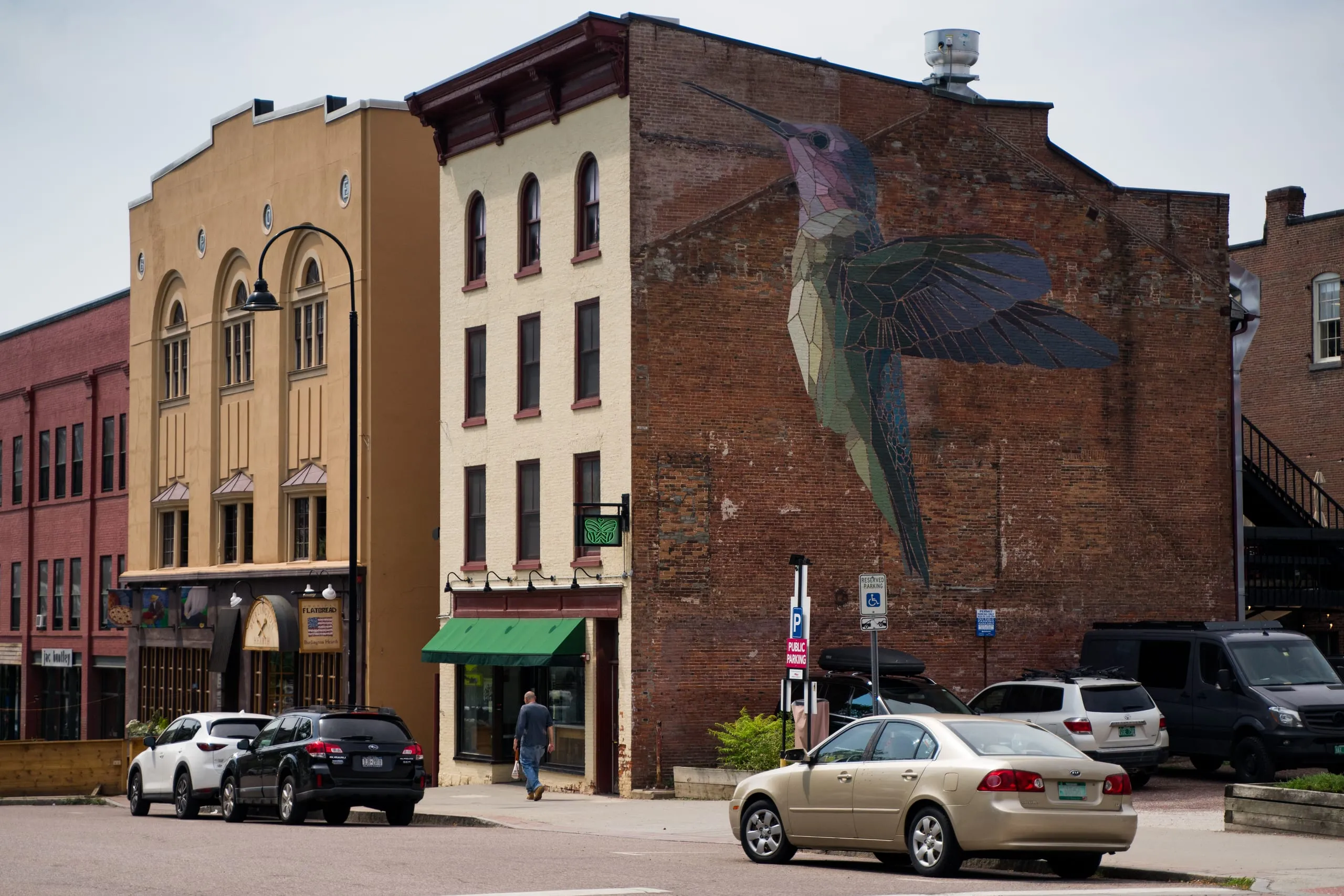 Whale mural covering the side of a brick commercial block in Vermont